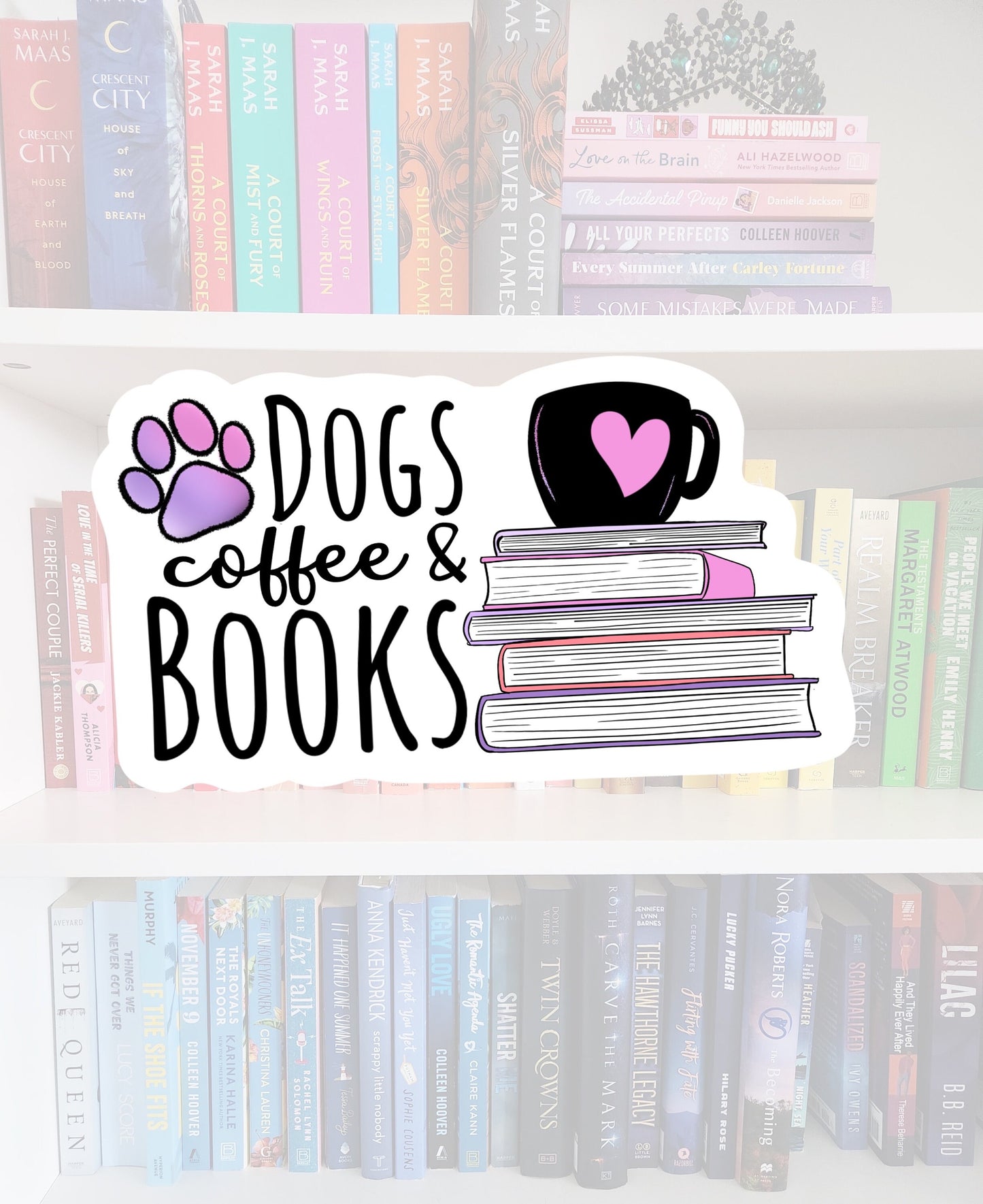 Dogs Coffee Books Sticker, Book Lover Decal