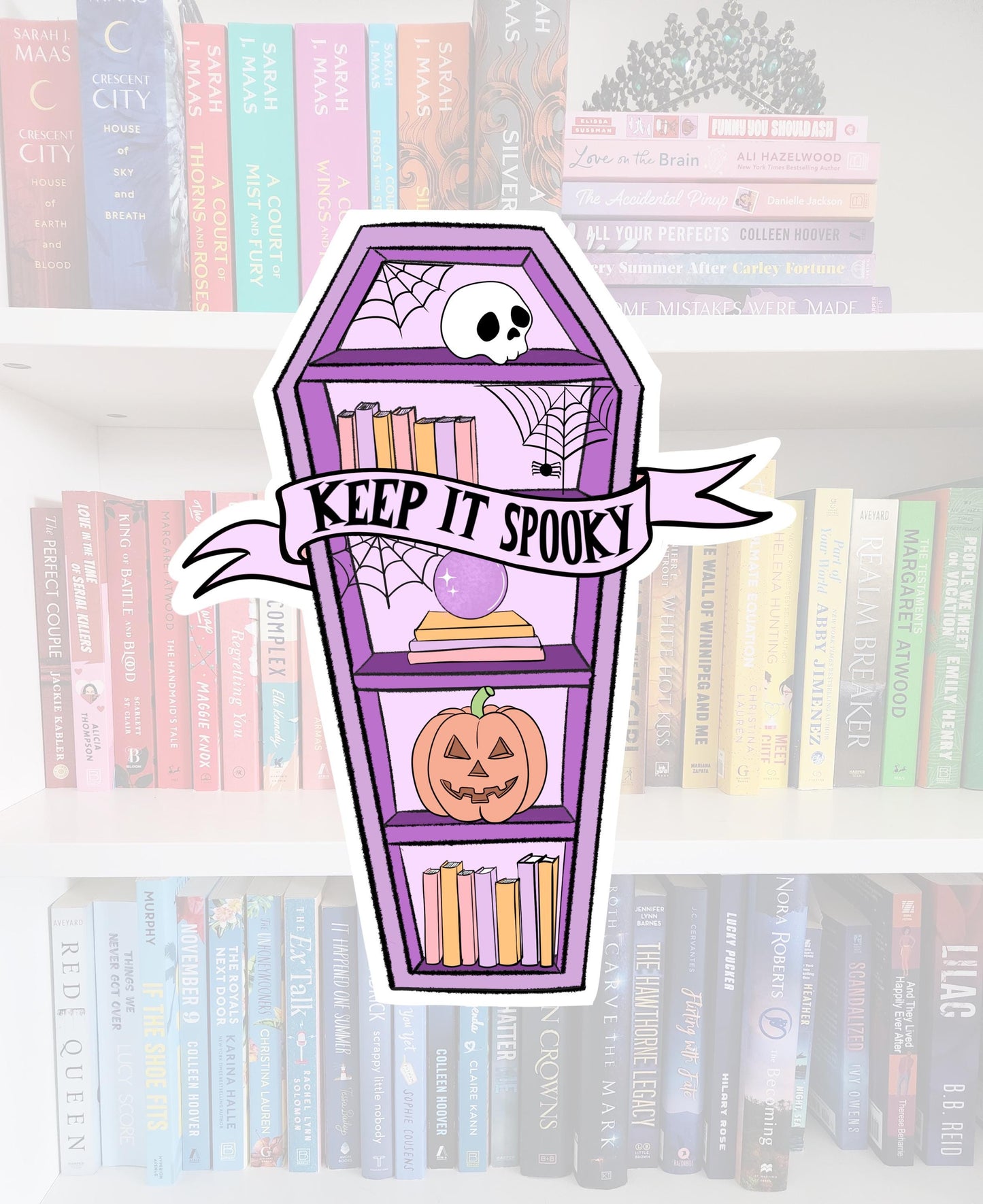 Keep it spooky - coffin bookshelf - spooky season stickers / booktok / book addict / whimsy / reader / water resistant | bookish gifts