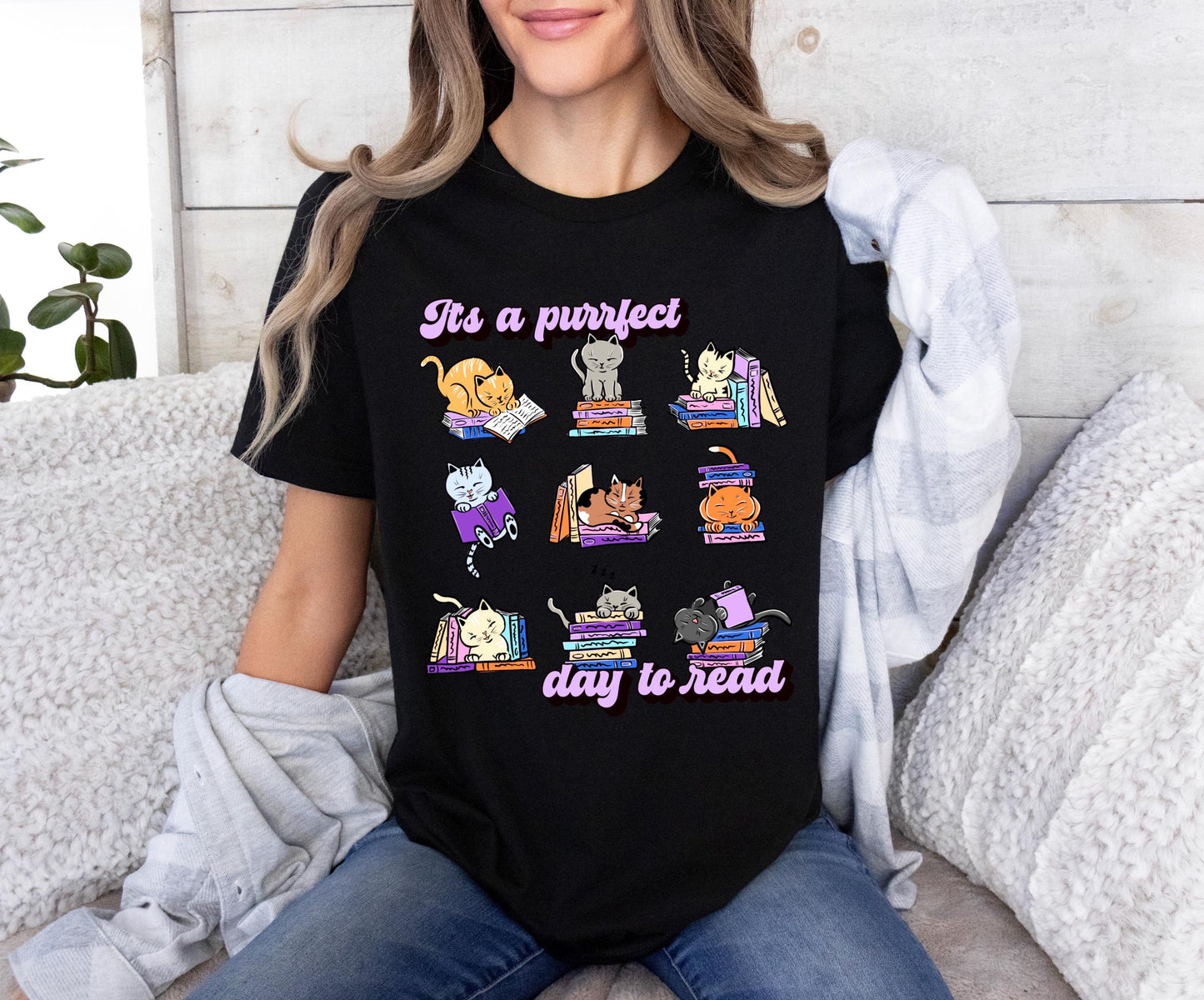 Bookish cats - it’s a purrfect day to read- Book Tee, Reading Shirt, Book Lover T-shirt | bookish gifts | book merch | apparel | tshirts