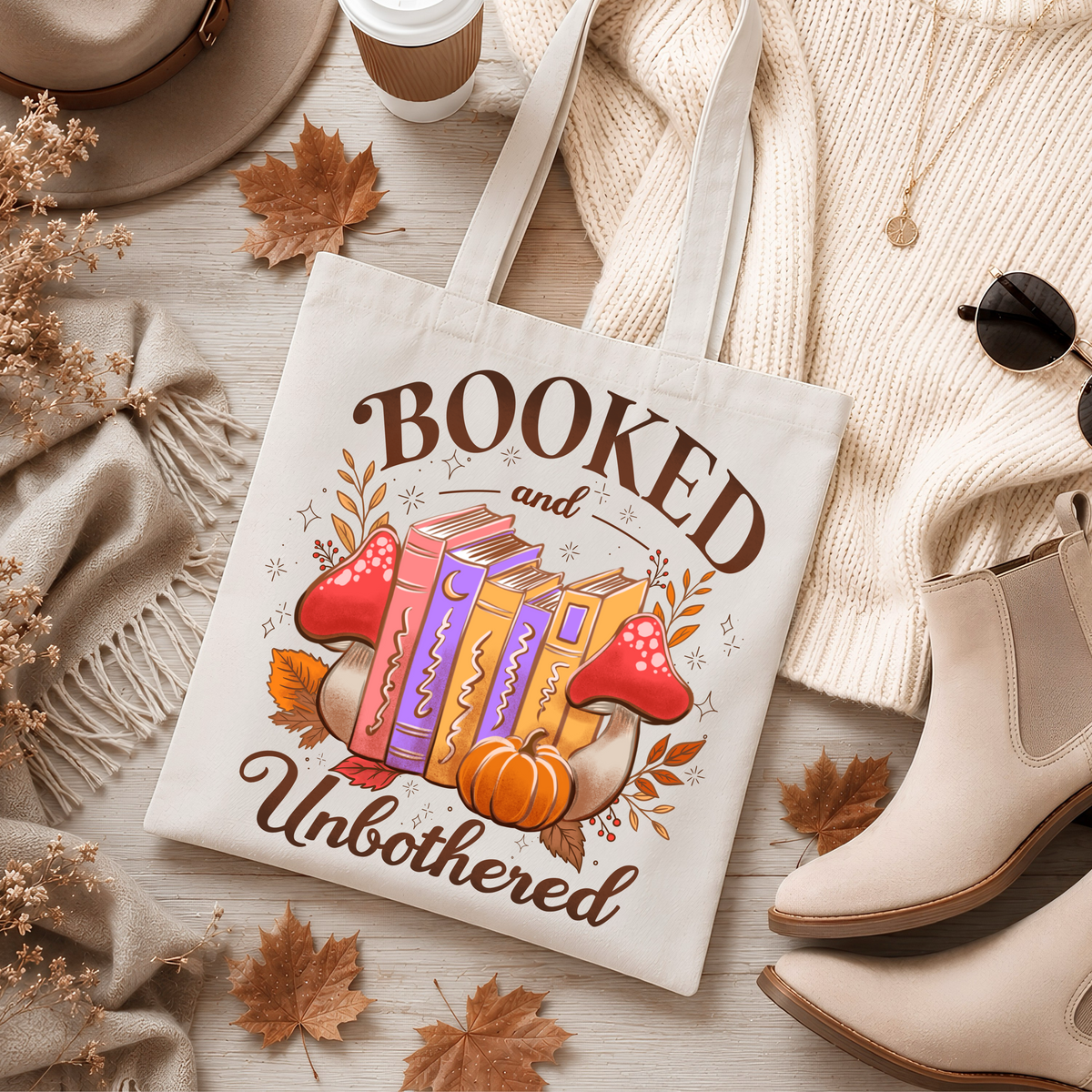 Booked & Unbothered -Fall tote bag