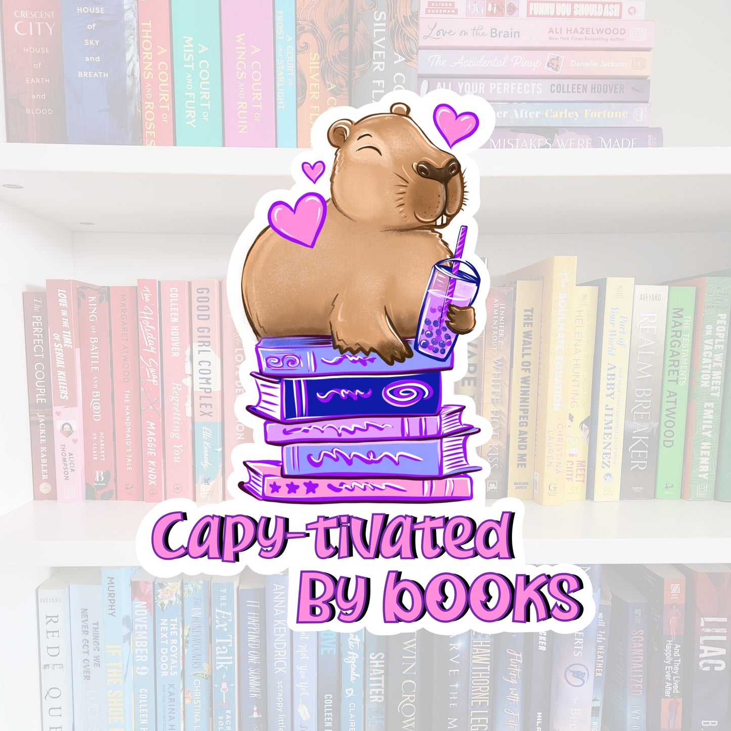 Capy-tivated By Books -Capybara - vinyl sticker