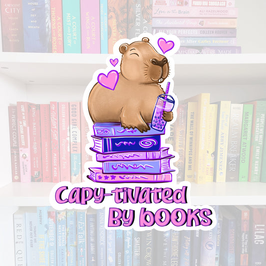 Capy-tivated By Books -Capybara - vinyl sticker