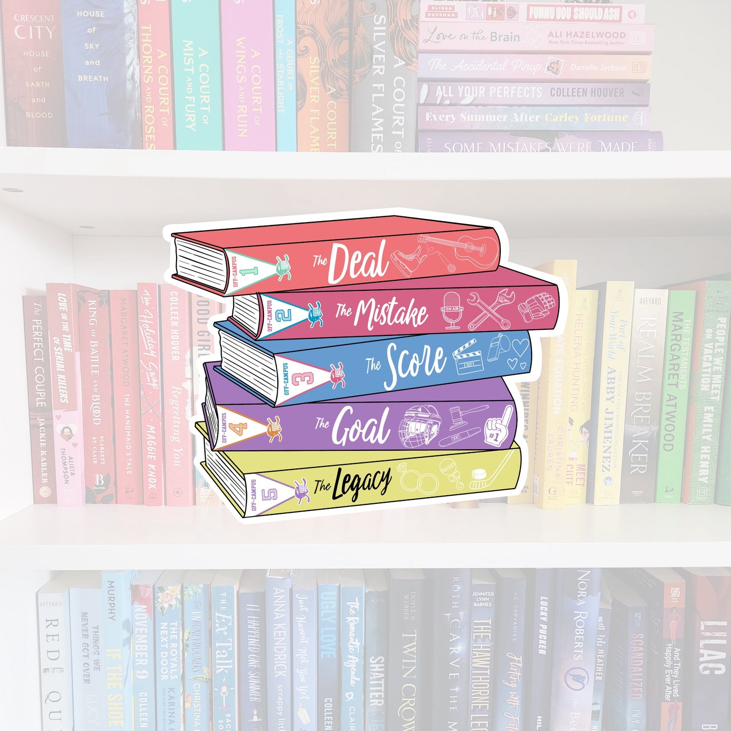 Off-Campus Book Stack- bookish vinyl sticker | book merch | water resistant | Hockey romance