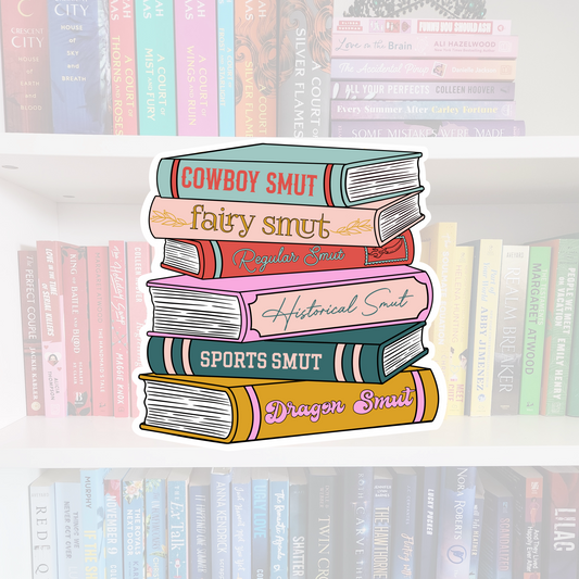 Smut Genre Book Stack- bookish vinyl sticker | book merch | water resistant