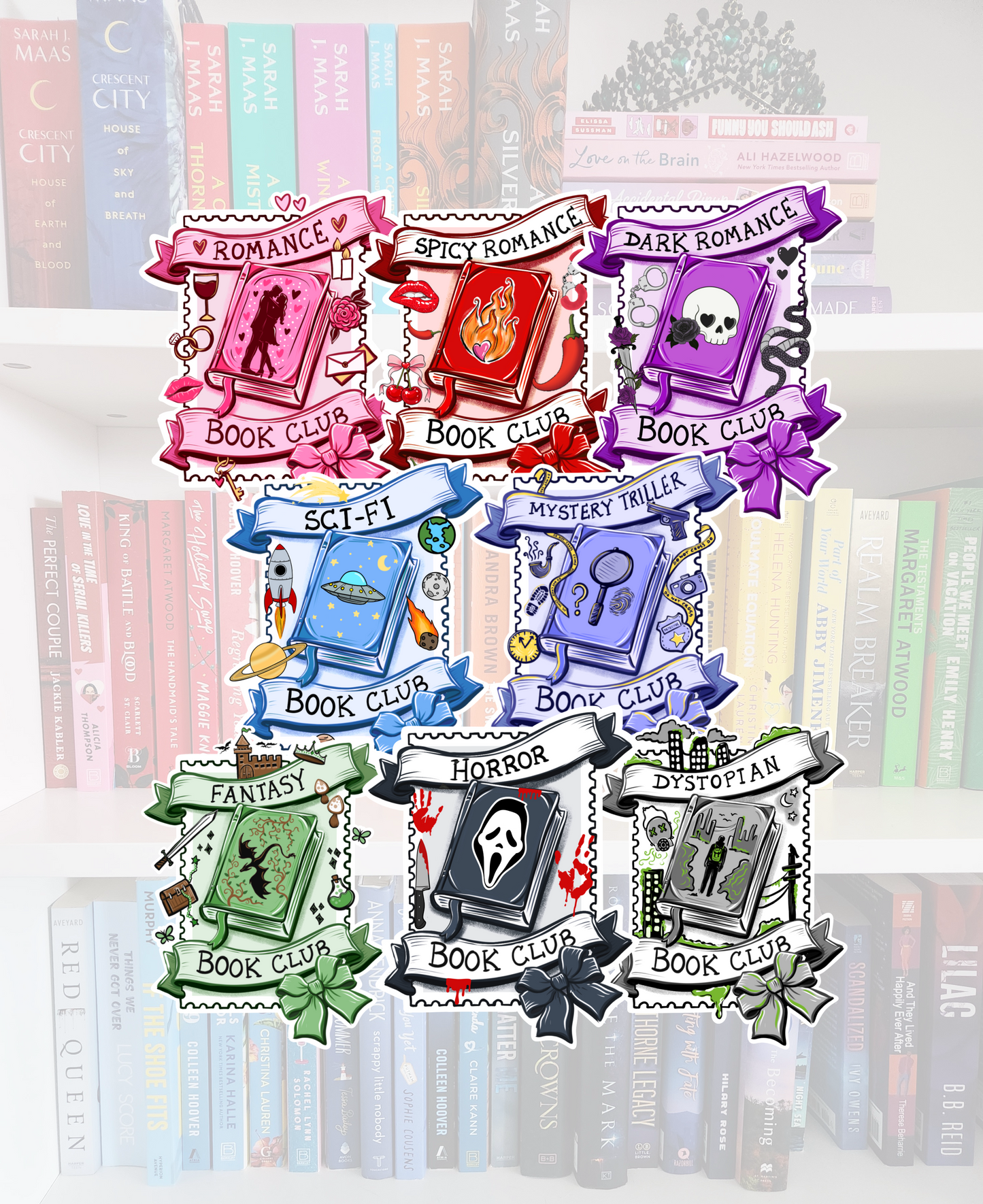Book Genre Stamps- bookish vinyl sticker | book merch | water resistant