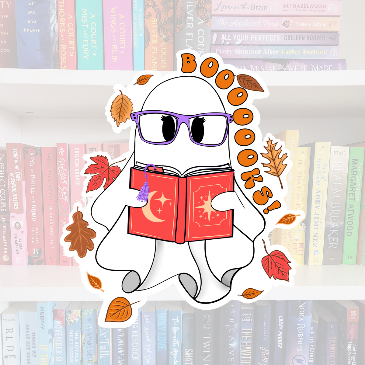 Fall Bookish Ghost- Sticker