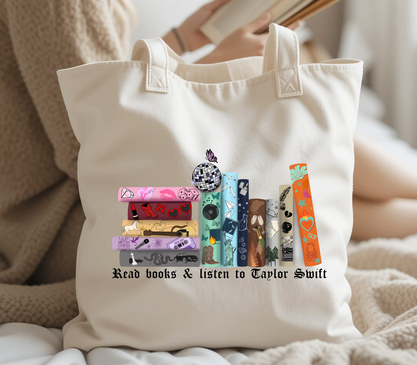 Read books and listen to Tay Tay - bookish tote bag