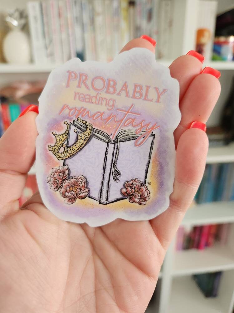 Romantasy Sticker - Book Lover, Crown & Floral Design