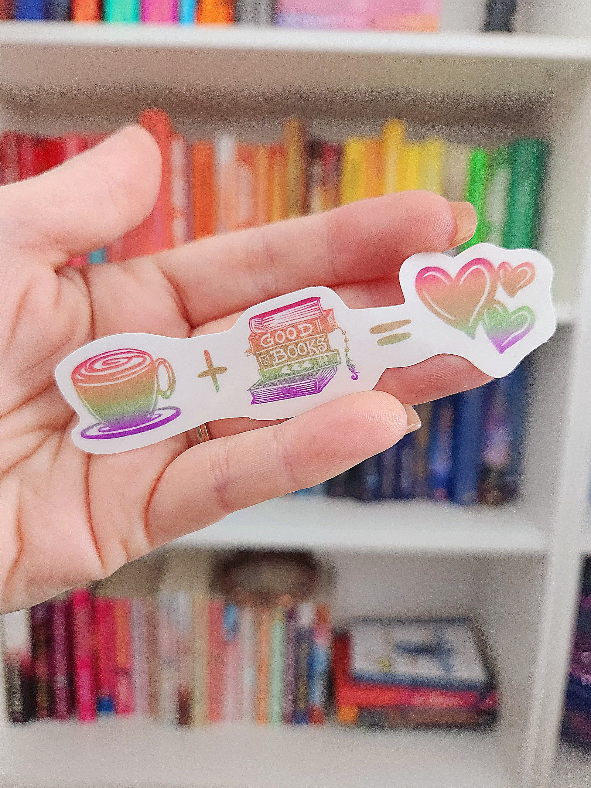 Coffee Plus Books Love Sticker - Glossy Vinyl, Bookish Decal