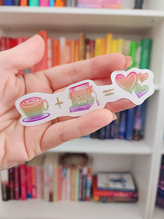 Coffee Plus Books Love Sticker - Glossy Vinyl, Bookish Decal