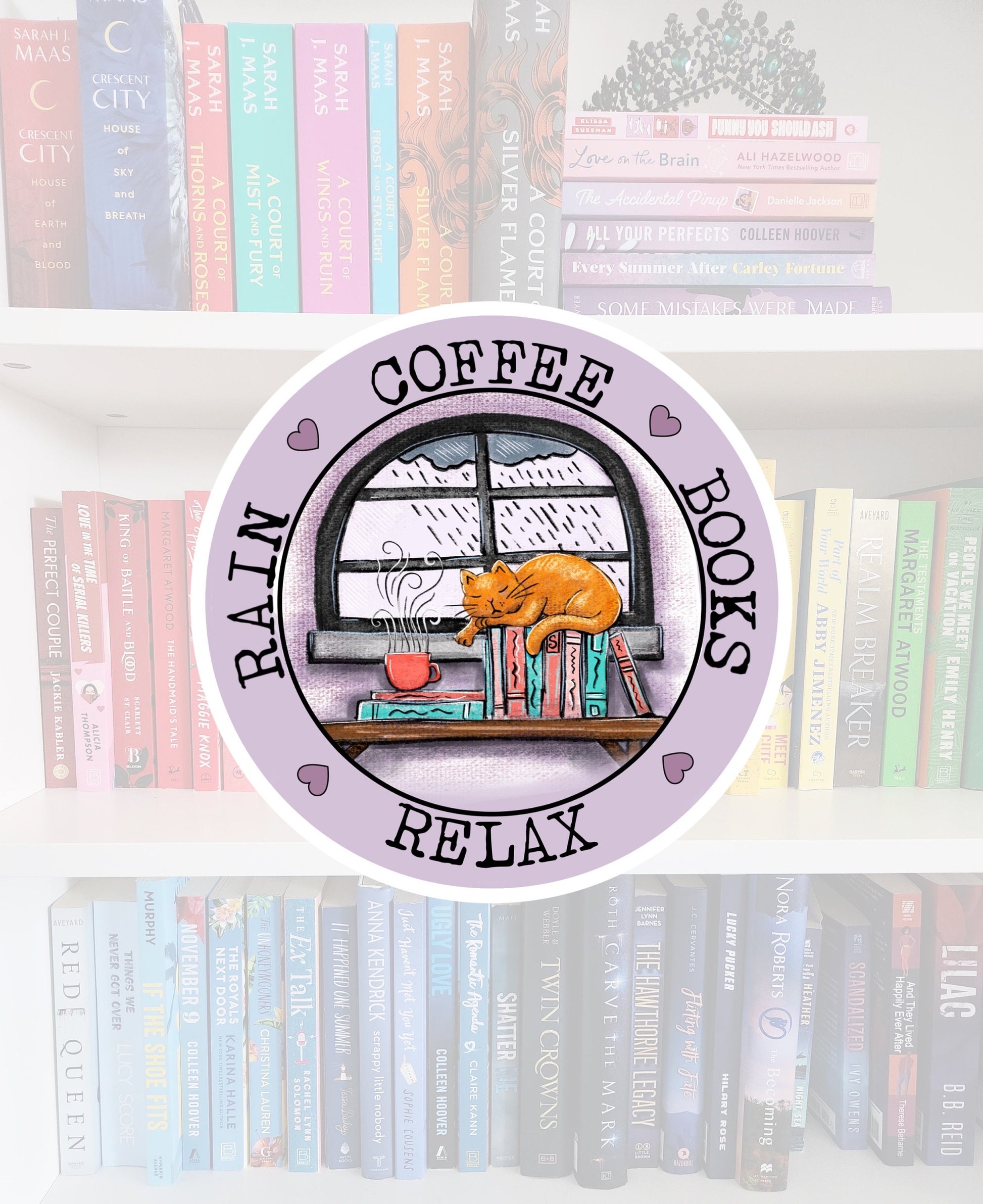Rain, Coffee, books - bookish stickers / booktok / book addict / whimsy / reader / water resistant | cat lover | relax
