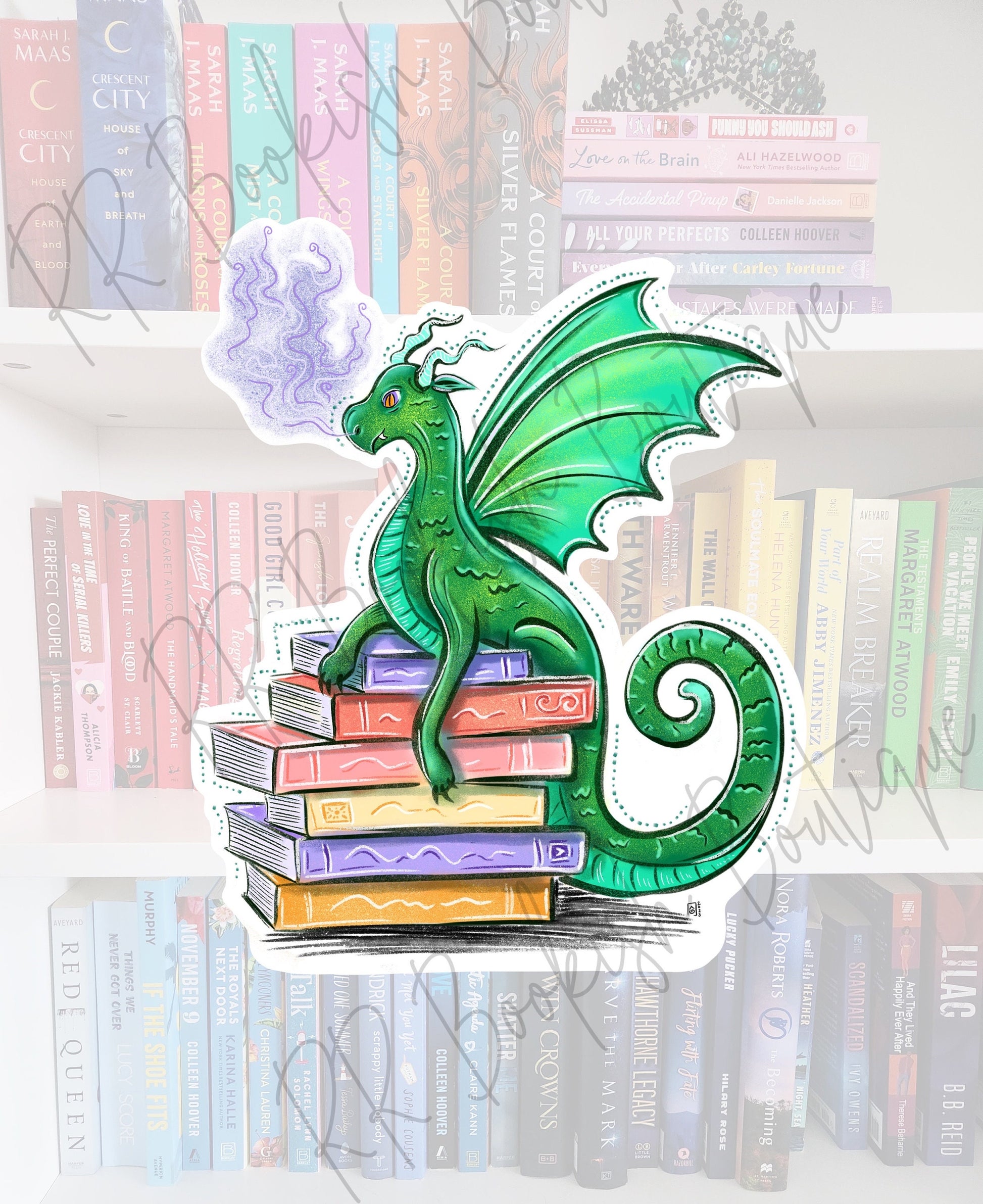 Emerald Book Dragon Sticker – Water Resistant Vinyl Decal