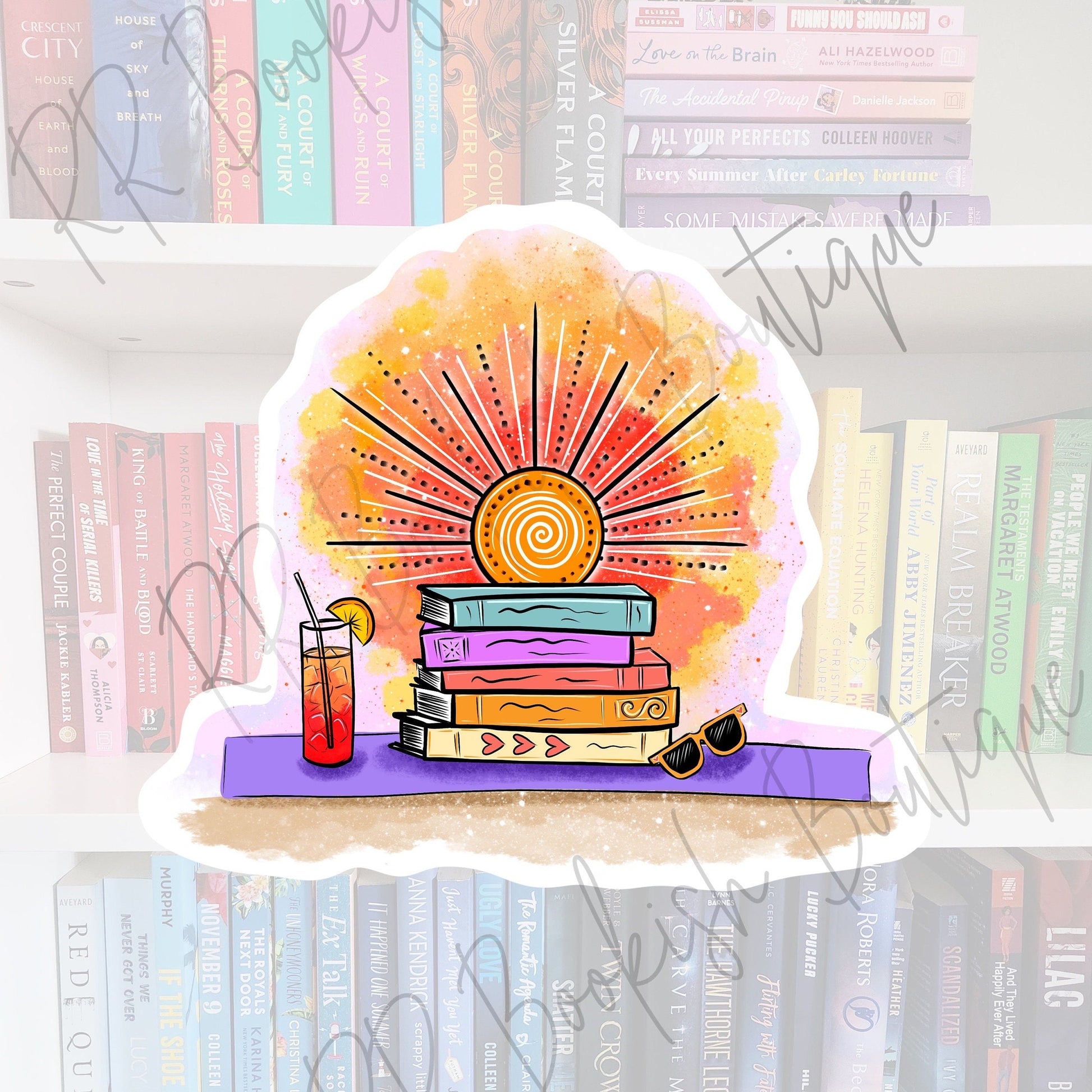 Bookish Summer Sticker – Reader with Cocktail, Water Resistant