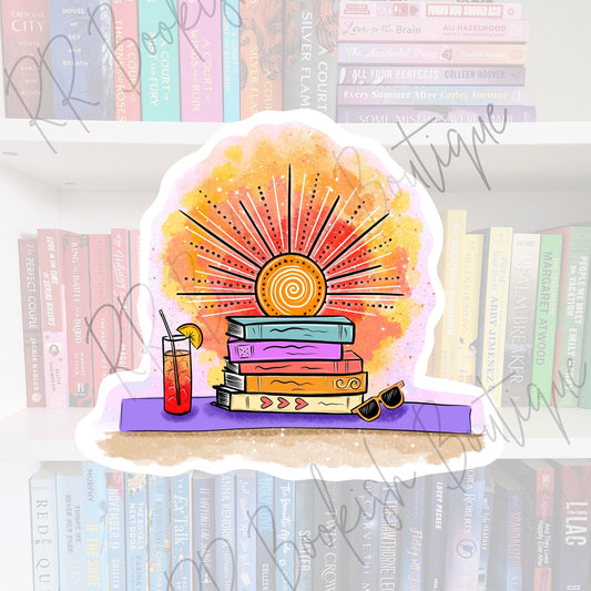 Bookish Summer Sticker – Reader with Cocktail, Water Resistant
