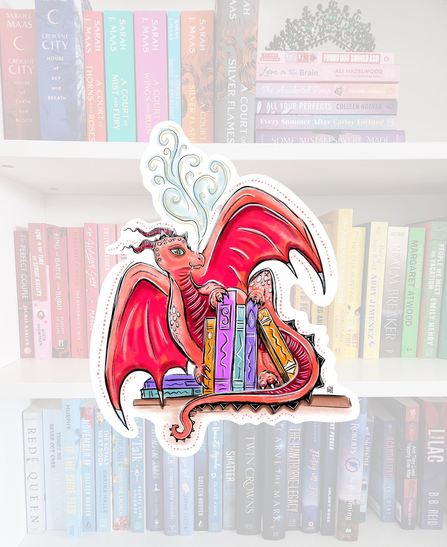 Book Dragon Vinyl Sticker – Ruby Red Whimsical Reader Laptop Decal
