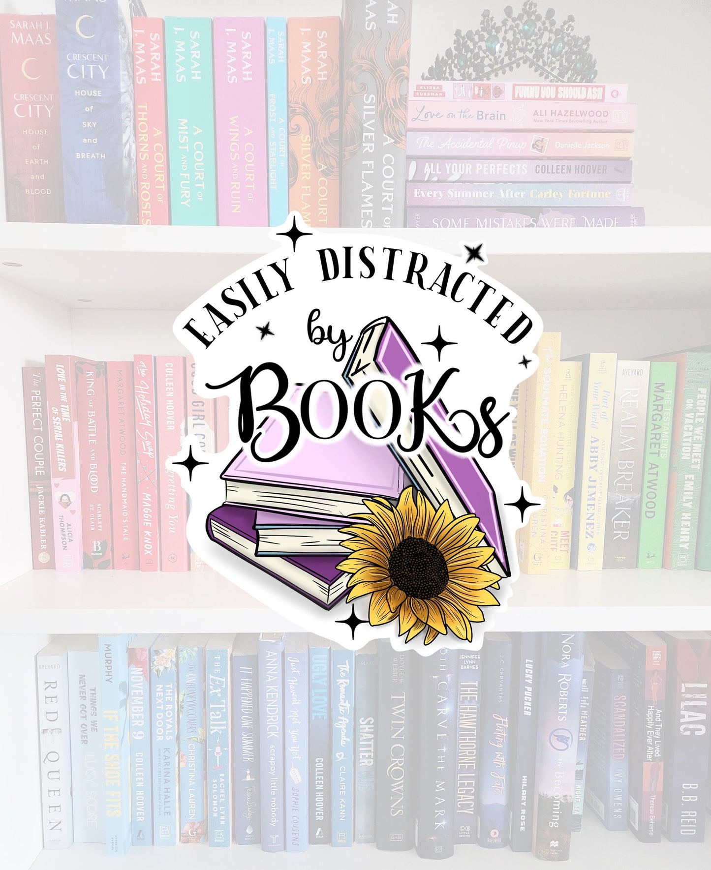 Easily distracted by books - bookish stickers / booktok / book addict / whimsy / reader / water resistant