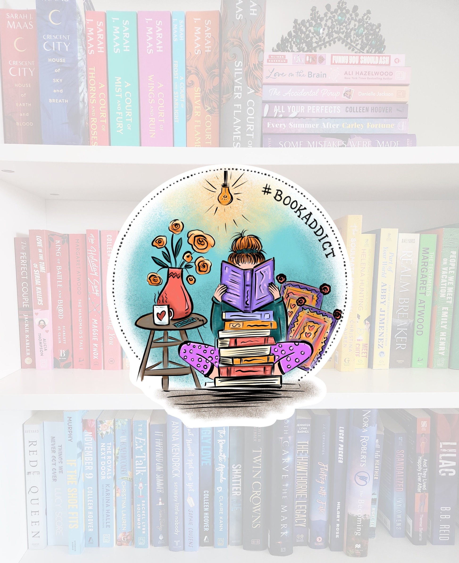 Book Addict Girl Reading Sticker – Booktok, Water Resistant