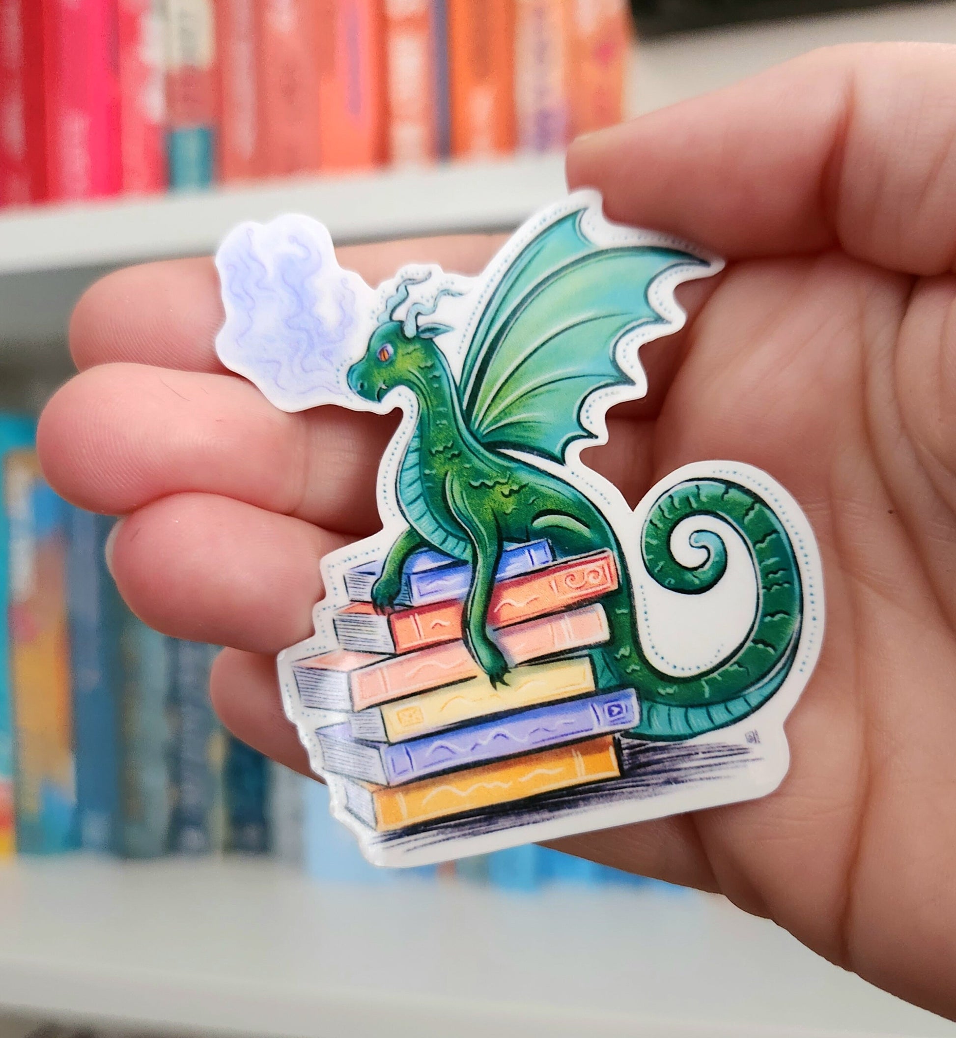 Emerald Book Dragon Sticker – Water Resistant Vinyl Decal