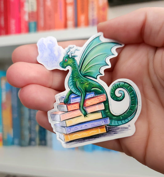 Emerald Book Dragon Sticker – Water Resistant Vinyl Decal