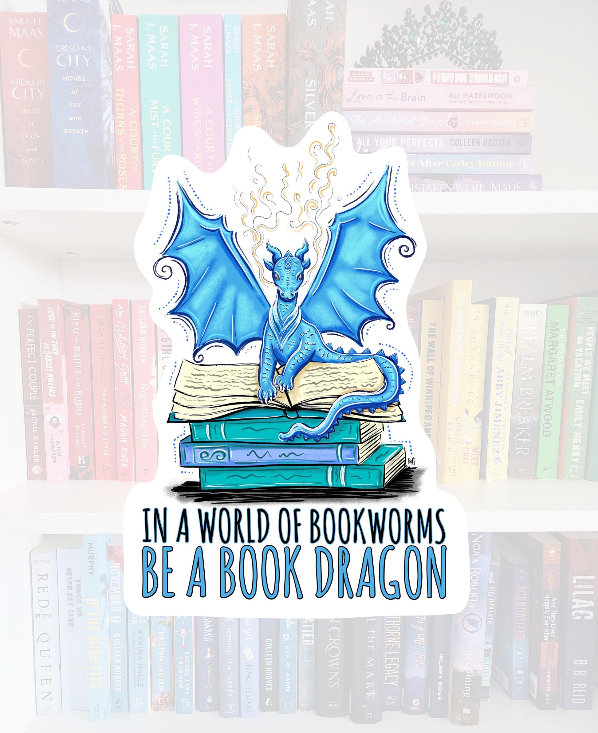 Blue Book Dragon Vinyl Sticker – Whimsical Reader Decal