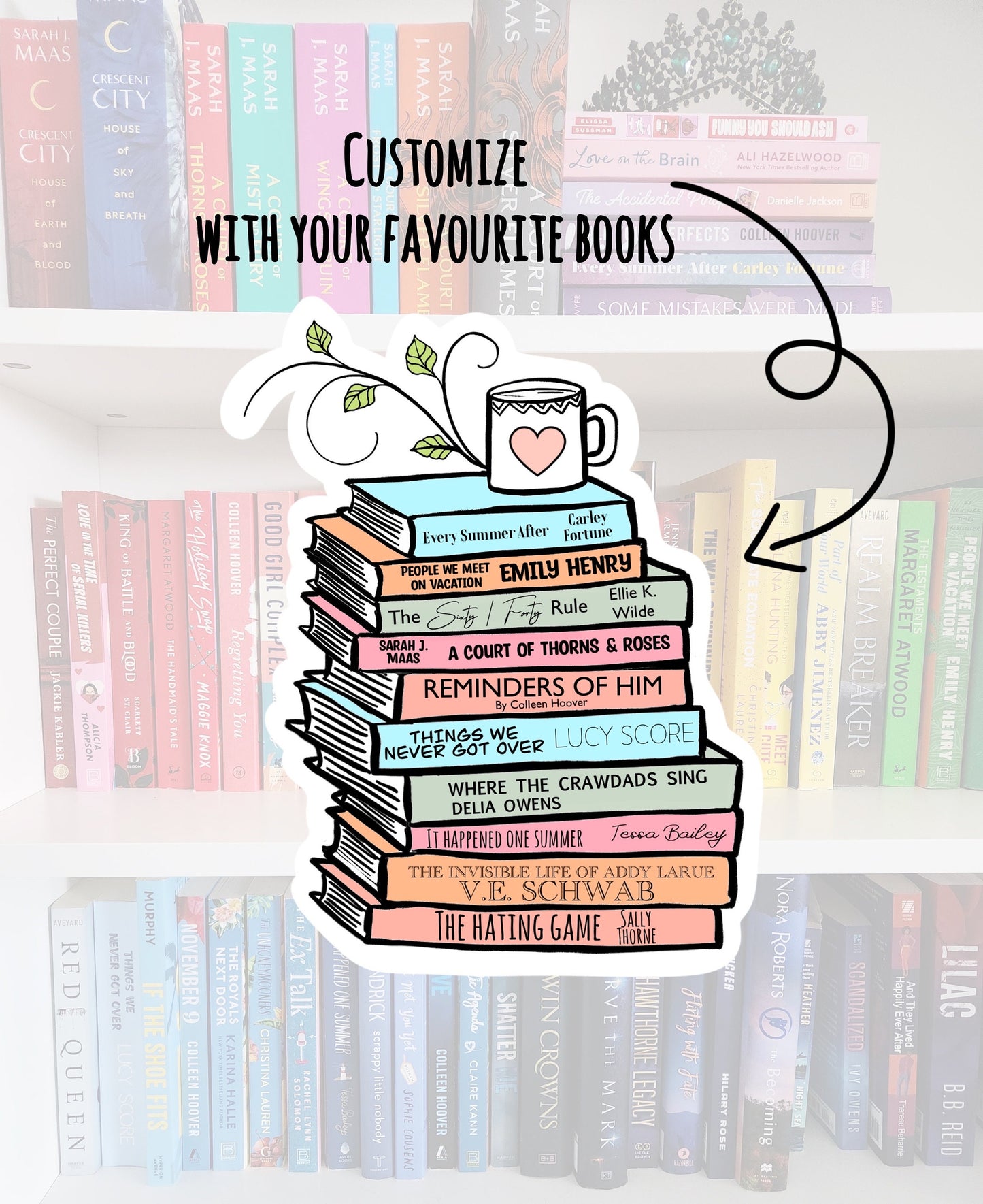Customizable Book Pile Sticker – Book Lover Gift
