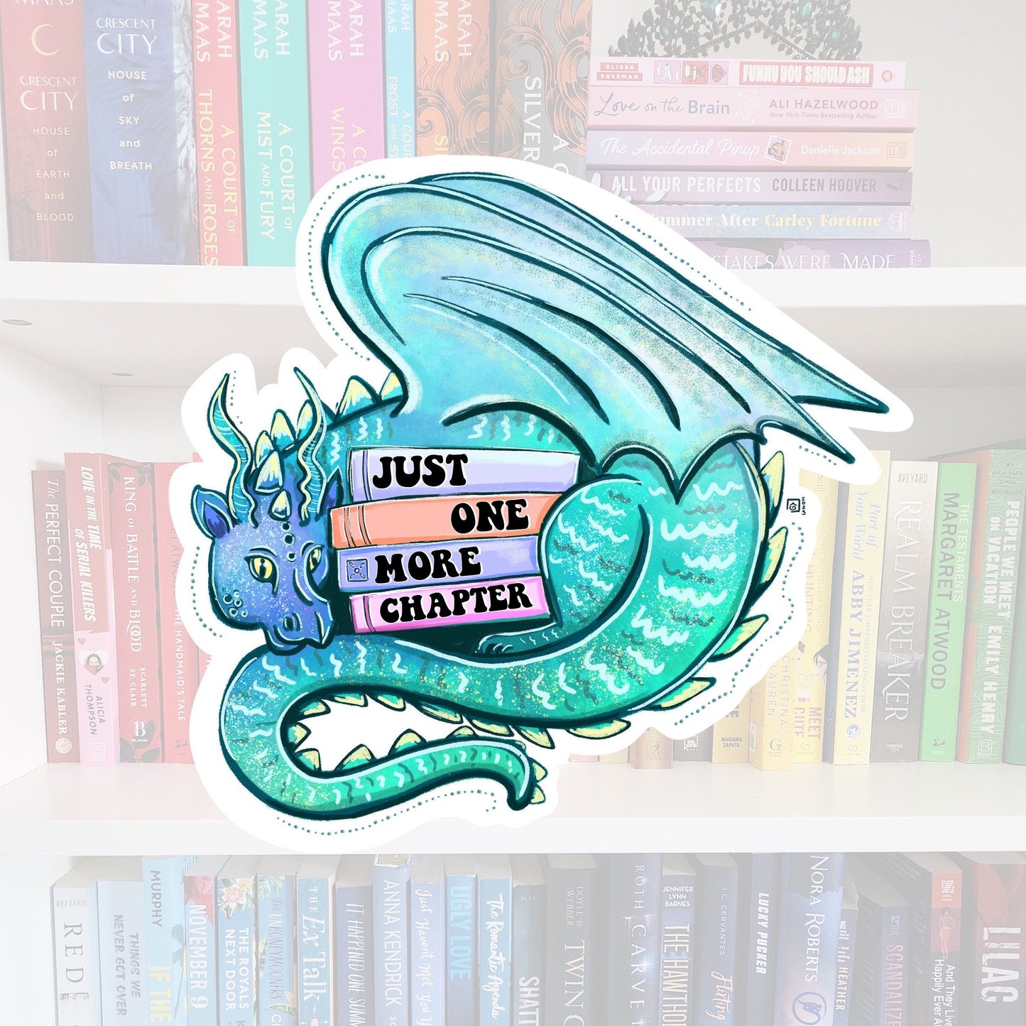 Teal Book Dragon Sticker – Book Lover Gift