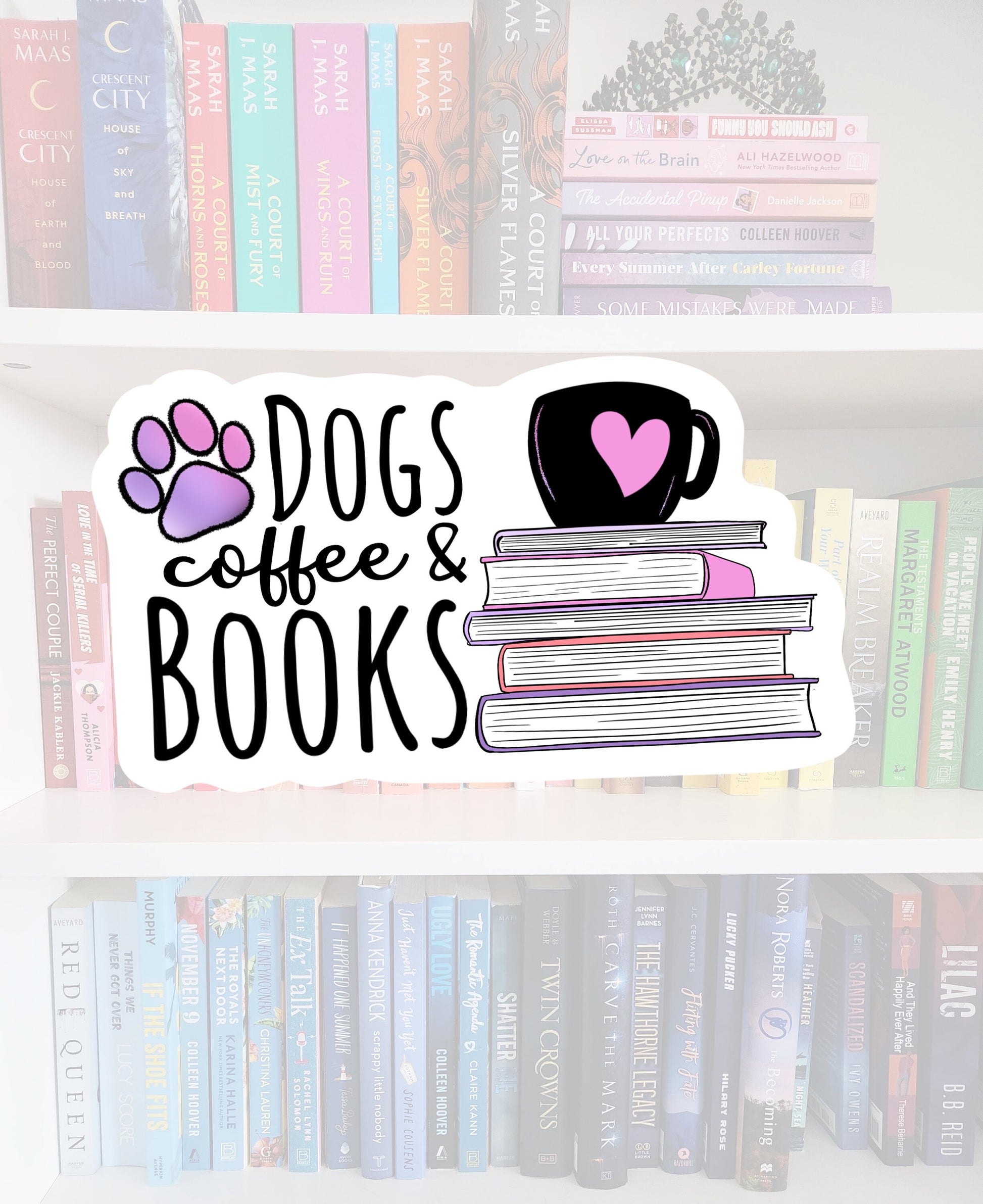 Dogs Coffee Books Sticker, Book Lover Decal