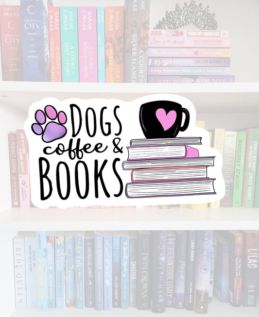 Dogs Coffee Books Sticker, Book Lover Decal