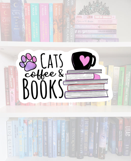Cats, Coffee & Books Sticker, Book Lover Gift