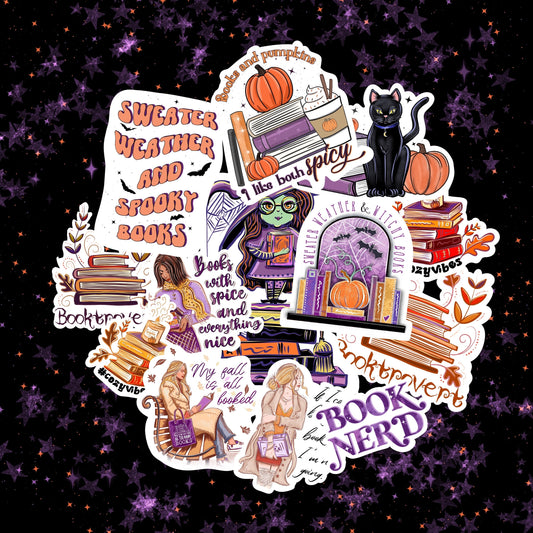 Fall Bookish Sticker Pack | Book Lover, Spooky Season
