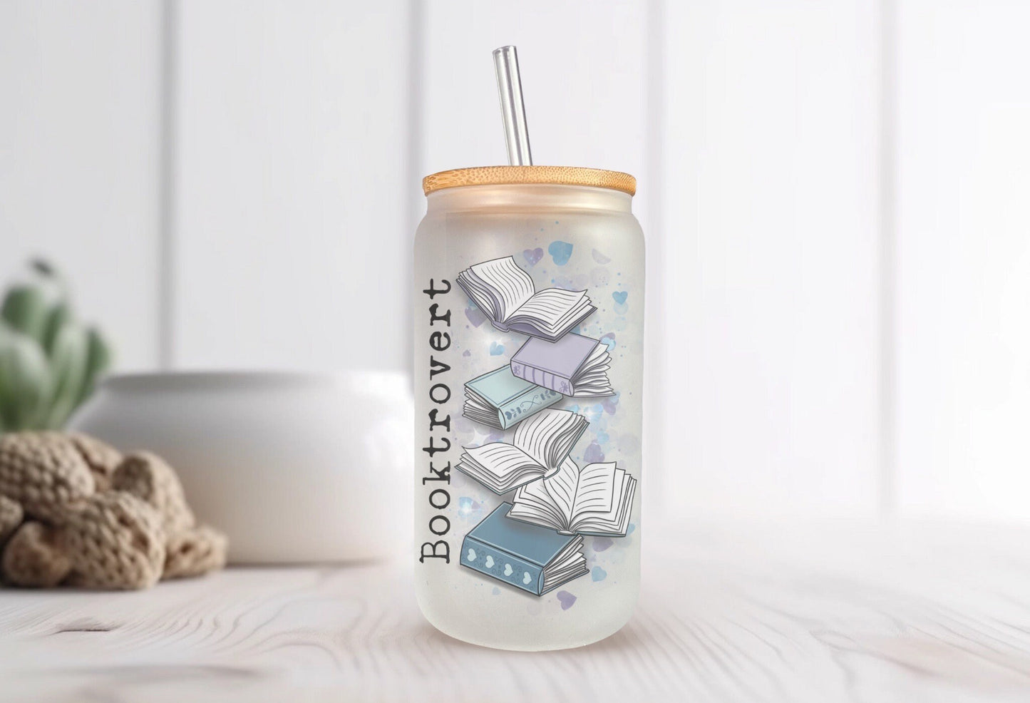Booktrovert Frosted Glass Beer Can Tumbler - Bookish Gift