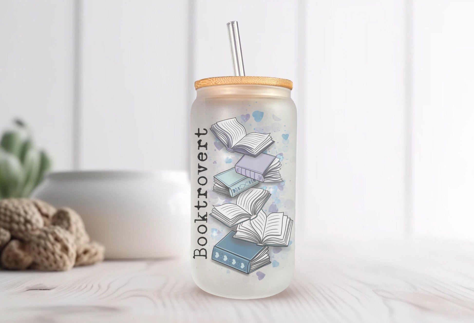 Booktrovert Frosted Glass Beer Can Tumbler - Bookish Gift