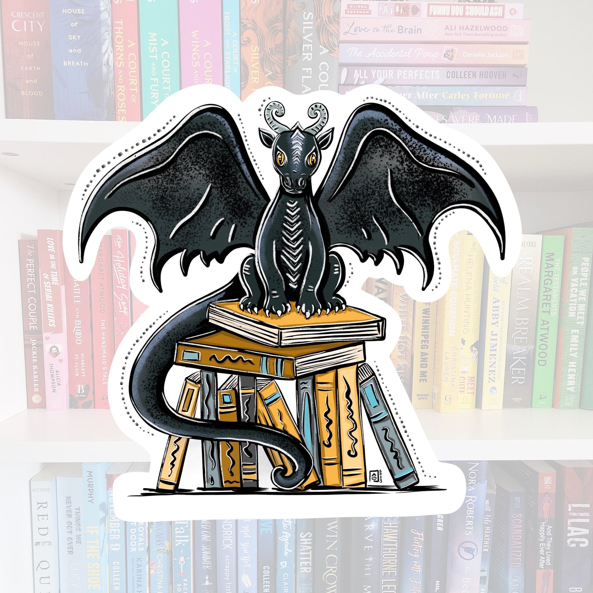 Black Book Dragon Sticker - Bookish Reader, Water Resistant