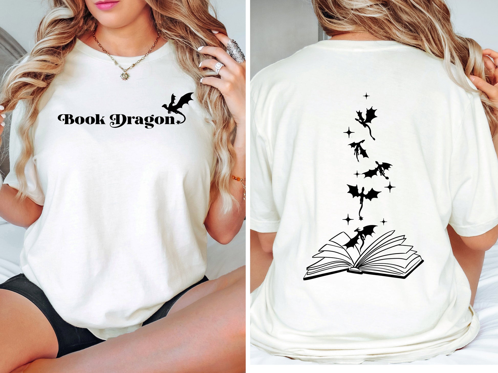 Book Dragon T-shirt - with dragons on back | Bookish Tee | Dragons | Reading Shirt | Book Addict T-shirt | Fantasy shirt | bookish gifts