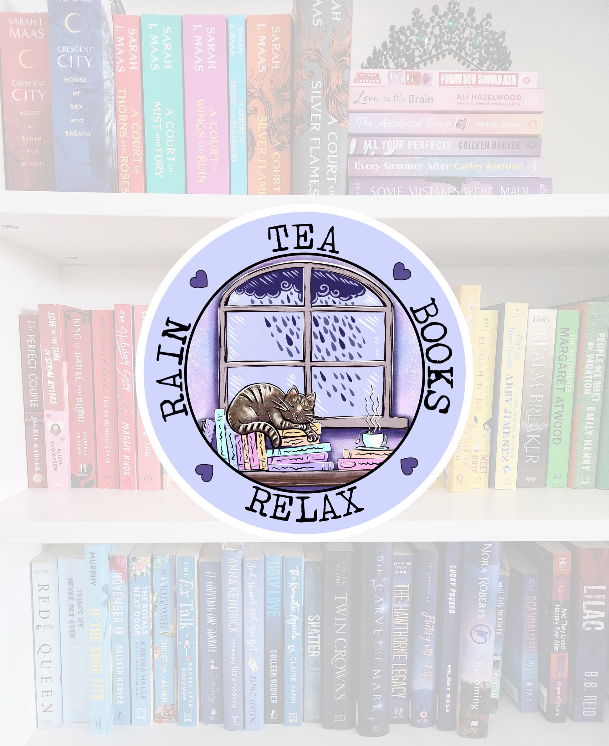 Rainy Day Cat, Tea, Books Vinyl Sticker