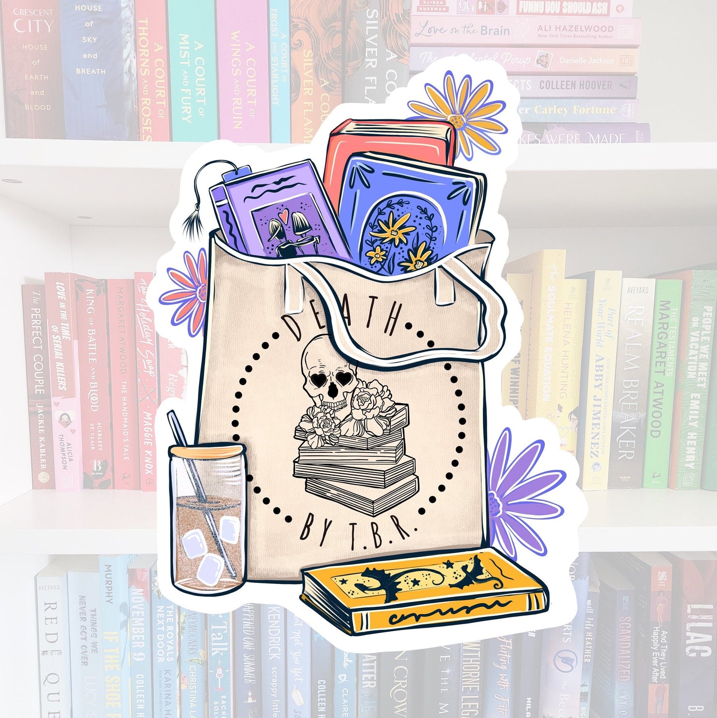 Death by T.B.R. Tote sticker | book merch | bookish gifts | book addict | reader | laptop stickers | books | skeleton sticker | booktok