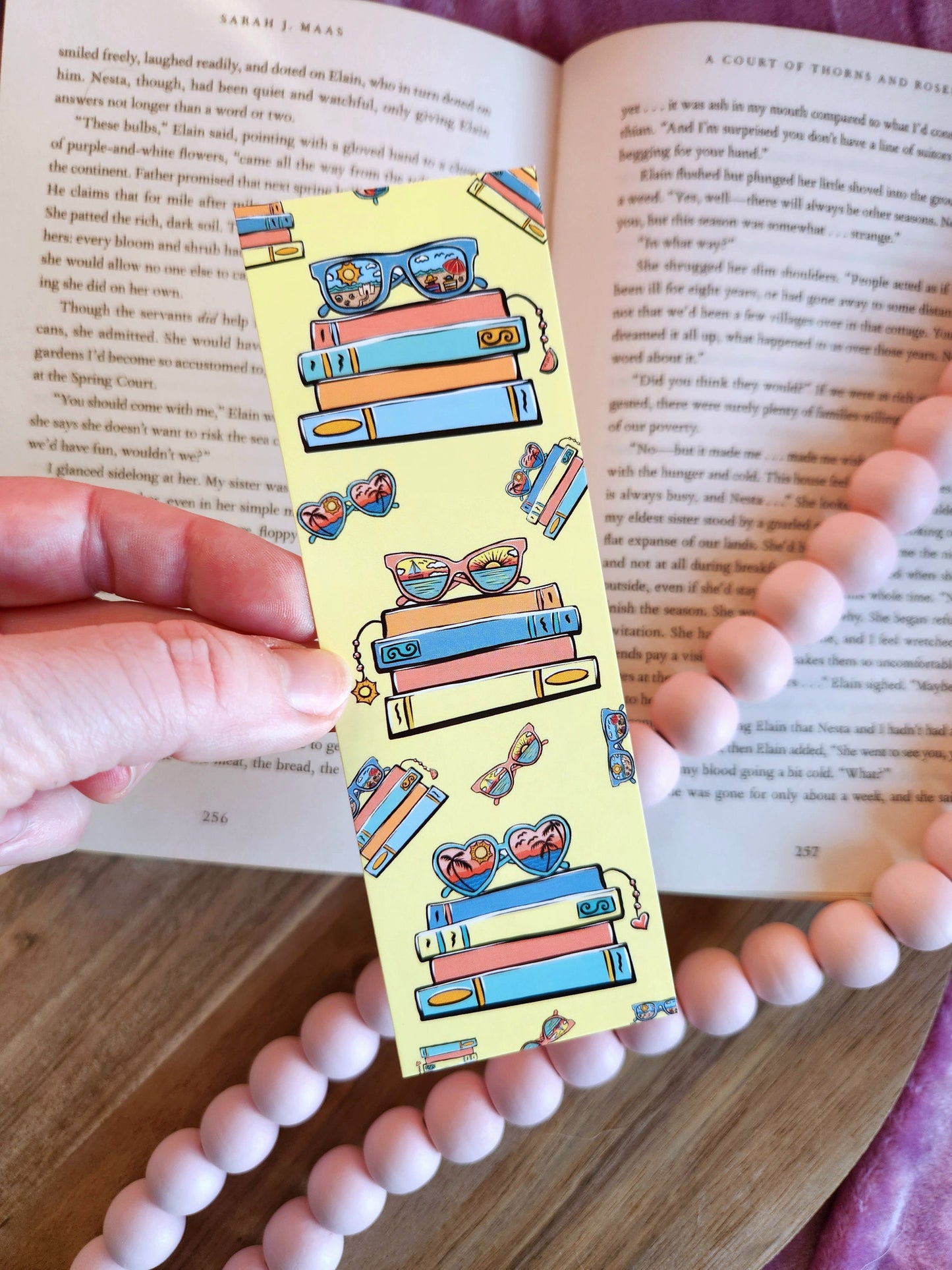 Book piles with sunnies - Bookmark | bookish | smut | booktok | bookish gifts | bookish merch | books | gifts | funny | reader