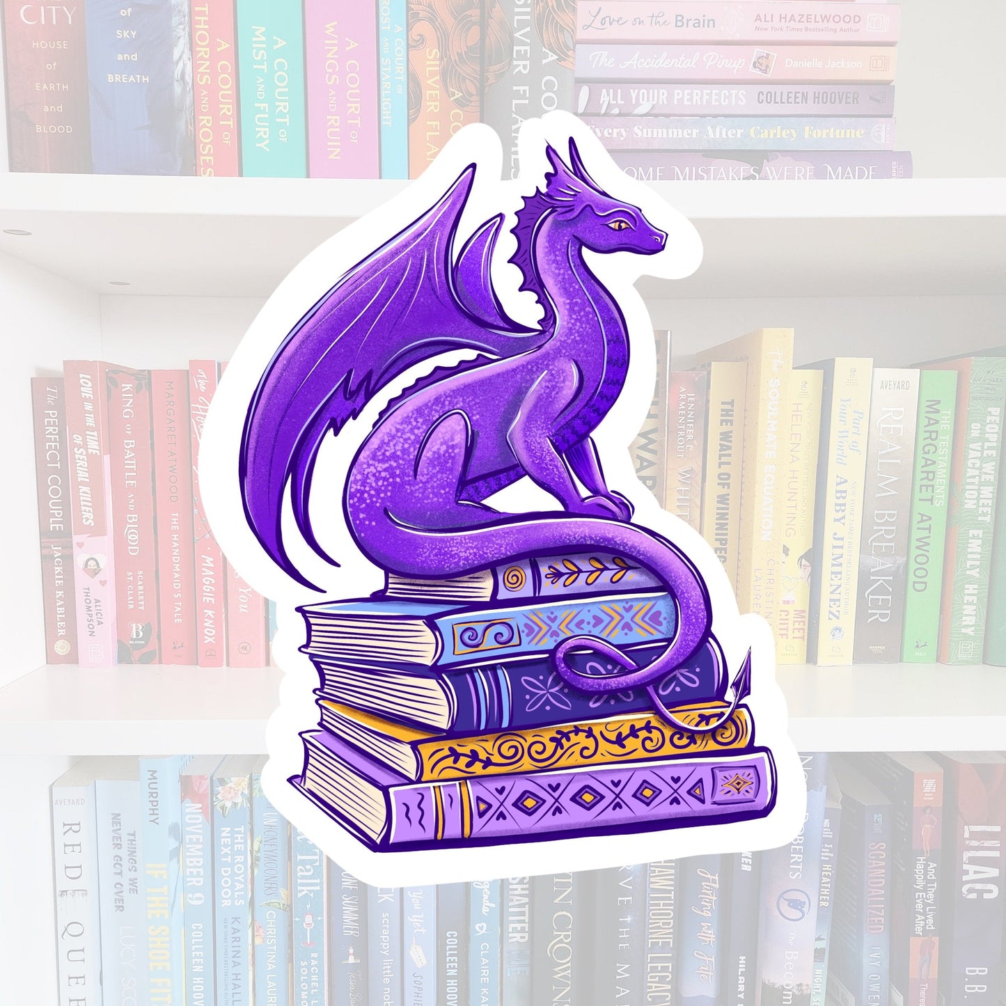 Book dragon- Purple | Vinyl sticker | whimsical dragon | bookish stickers | reader | laptop stickers | bookish gifts | kindle stickers