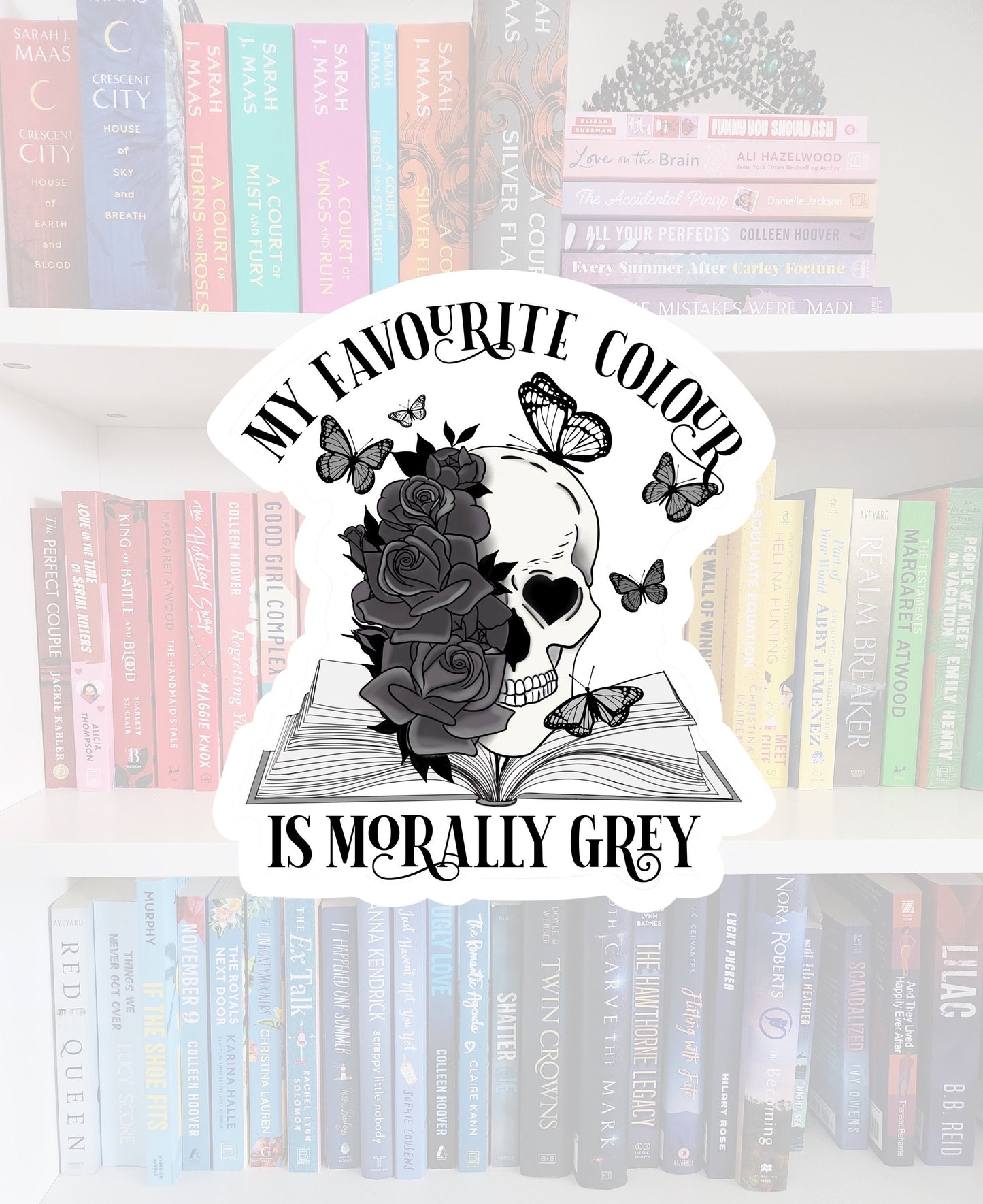 My favourite colour is morally grey - bookish stickers / booktok / book addict / whimsy / reader / water resistant | bookish gifts
