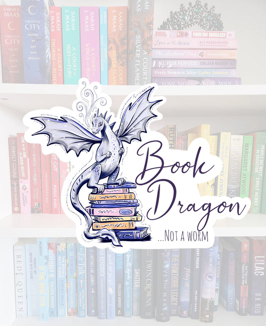 Book dragon- silver | Vinyl sticker | whimsical dragon | bookish stickers | reader | laptop stickers | bookish gifts | kindle stickers