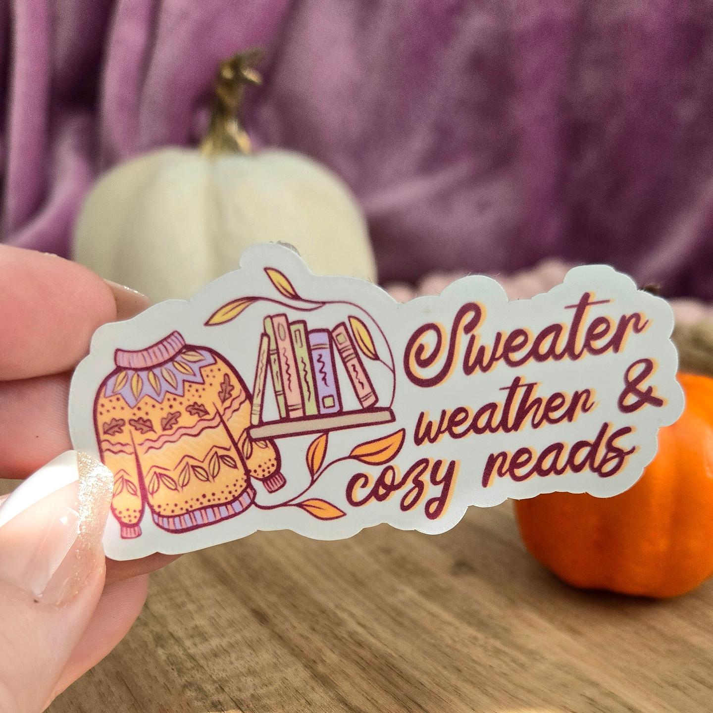 Sweater weather and cozy reads - spooky season stickers / booktok / book addict / whimsy / reader / water resistant | bookish gifts