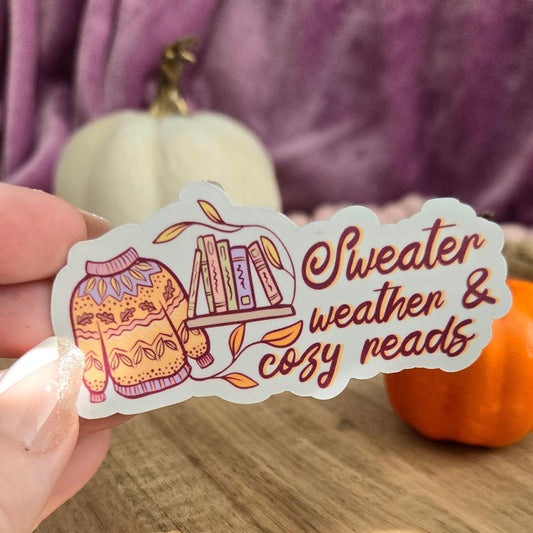 Sweater weather and cozy reads - spooky season stickers / booktok / book addict / whimsy / reader / water resistant | bookish gifts