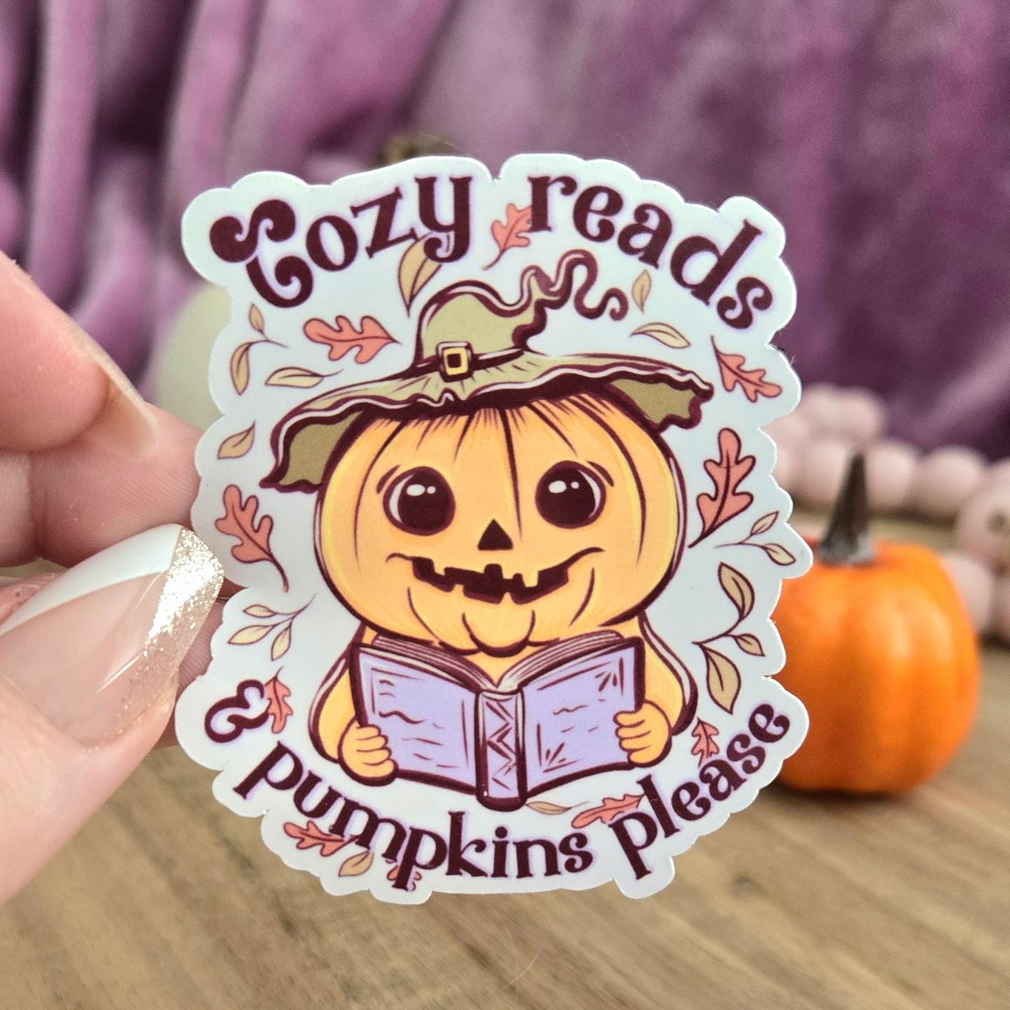 Cozy reads and pumpkins please - spooky season stickers / booktok / book addict / whimsy / reader / water resistant | bookish gifts