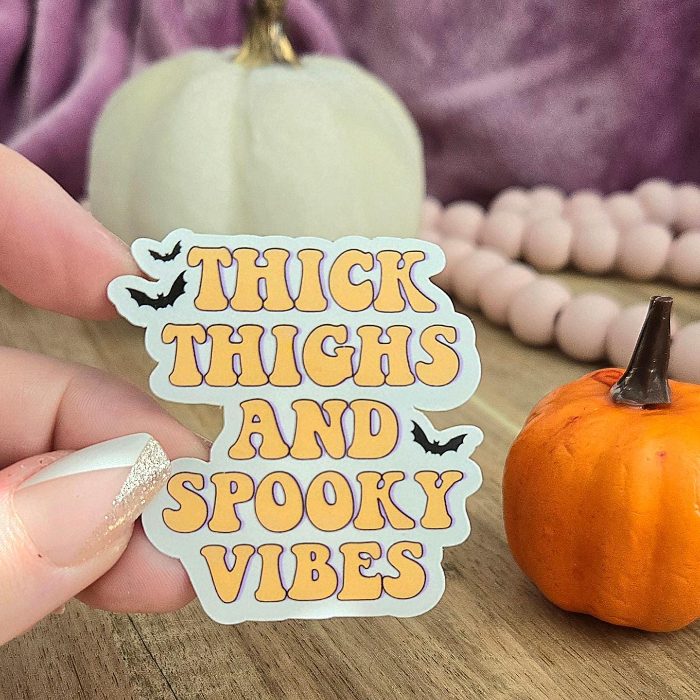 Thick thighs & spooky vibes - spooky season stickers / booktok / book addict / whimsy / reader / water resistant | bookish gifts