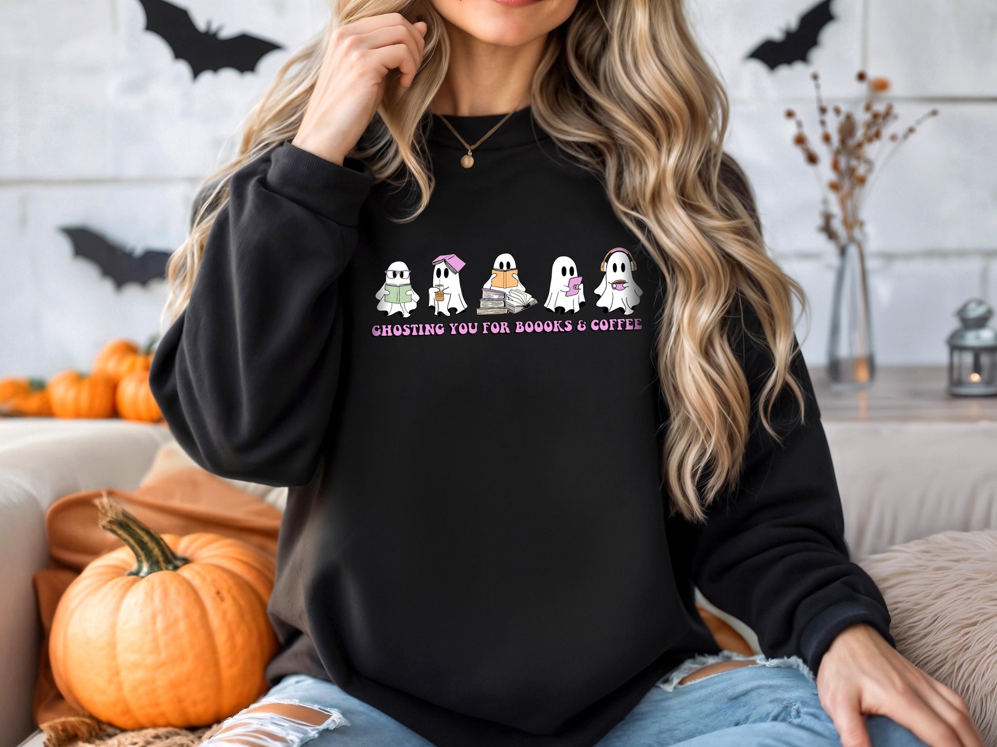 Ghosting you for boooks and coffee | Bookish sweater | Shirt | Clothing | bookish gifts | sweater | bookish merch | bookstagram | spooky
