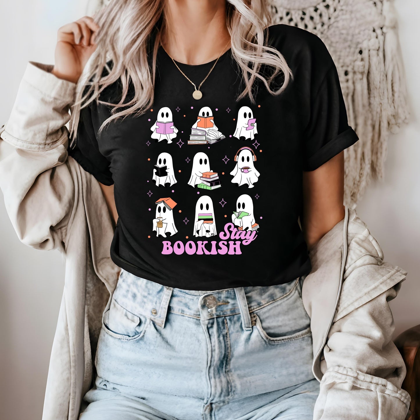 Stay Boookish- Ghosty Tee | t-shirt | bookish t-shirt | bookish gifts | apparel | bookish | reading shirt | readers | ghost | spooky season