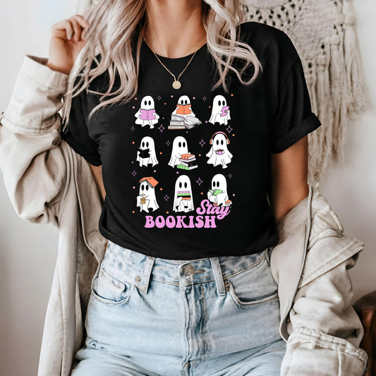 Stay Boookish- Ghosty Tee | t-shirt | bookish t-shirt | bookish gifts | apparel | bookish | reading shirt | readers | ghost | spooky season