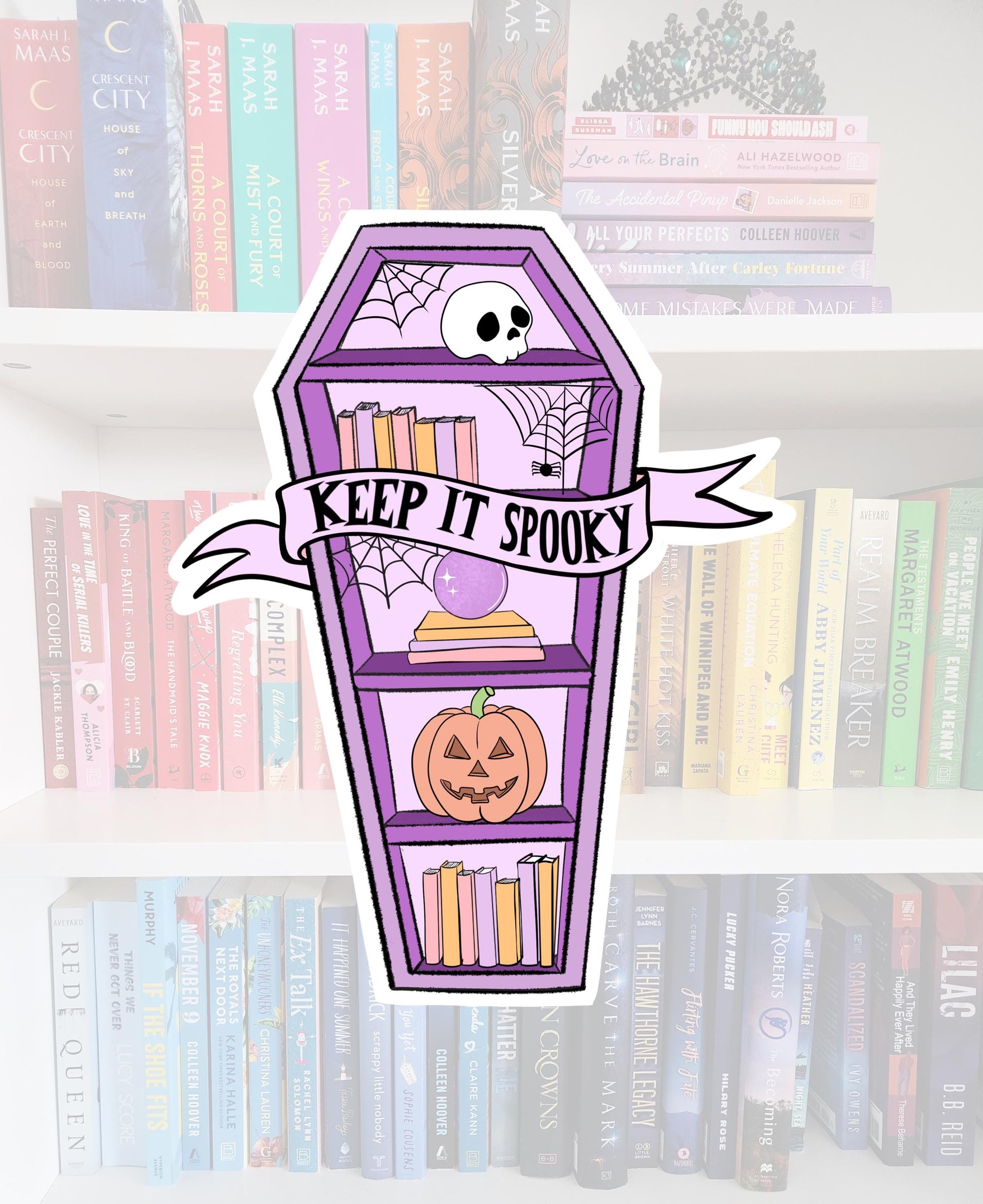 Keep it spooky - coffin bookshelf - spooky season stickers / booktok / book addict / whimsy / reader / water resistant | bookish gifts