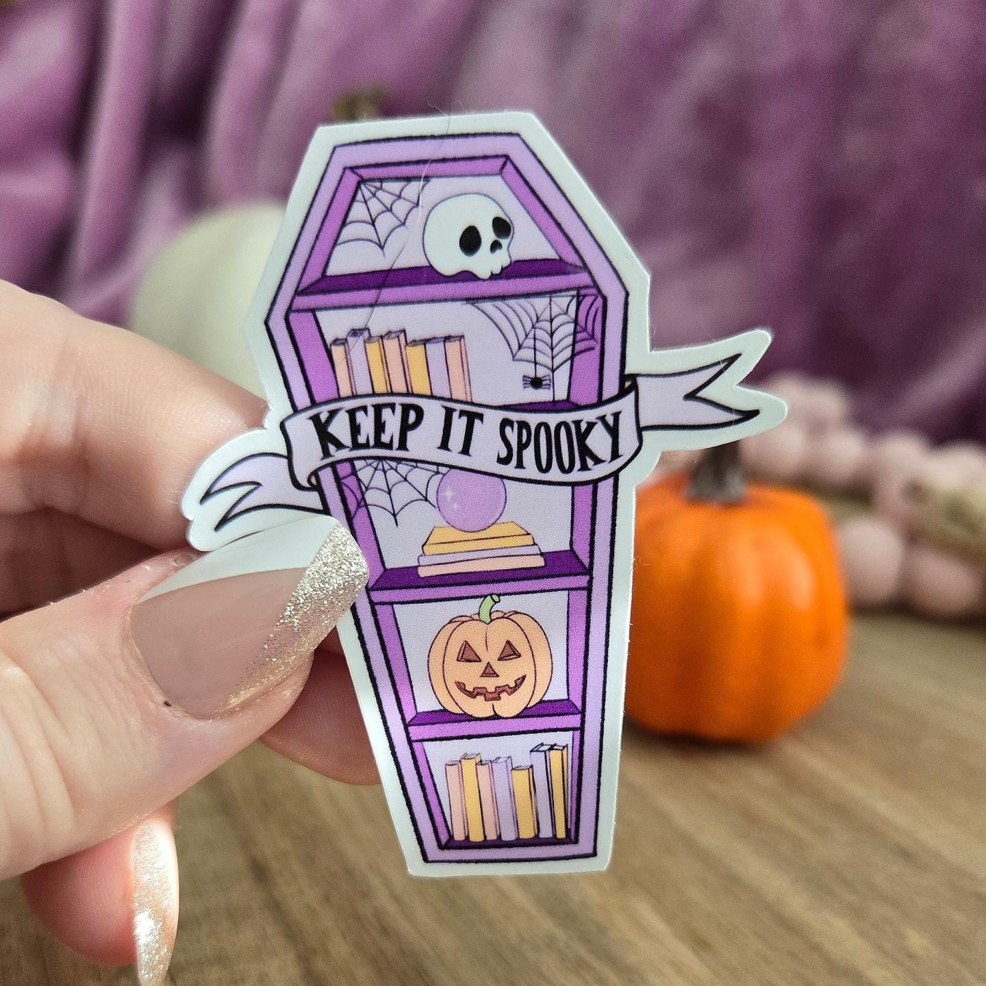 Keep it spooky - coffin bookshelf - spooky season stickers / booktok / book addict / whimsy / reader / water resistant | bookish gifts