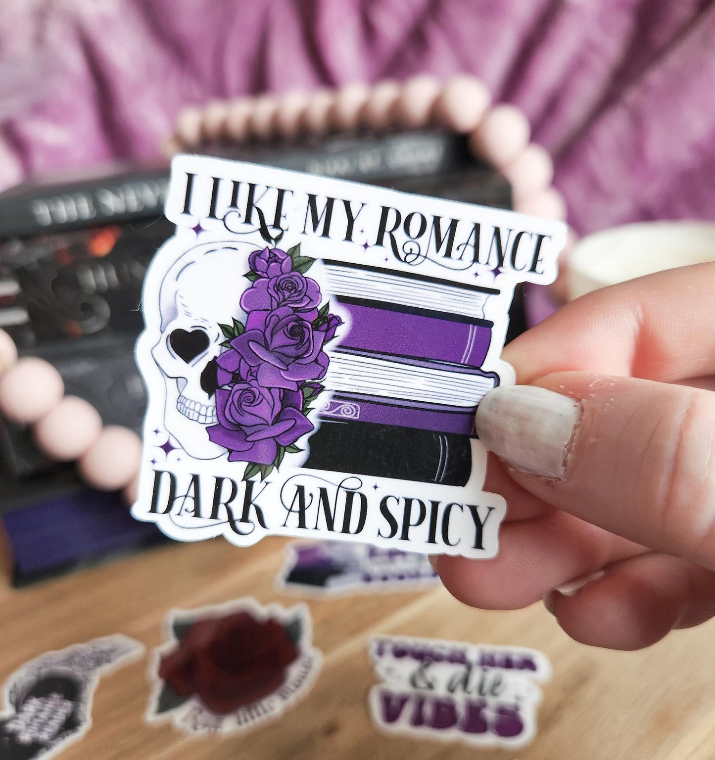 I like my romance dark & spicy sticker / booktok / book addict / books / reader / water resistant | bookish gifts | dark romance | skeleton